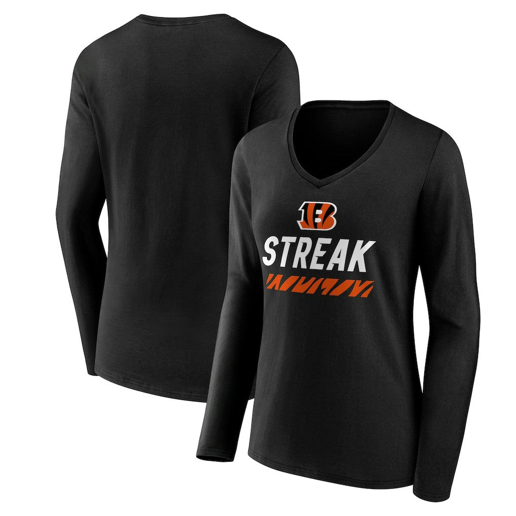 Cincinnati Bengals Women's Streak V-Neck Long Sleeve T-Shirt | NFL Discount