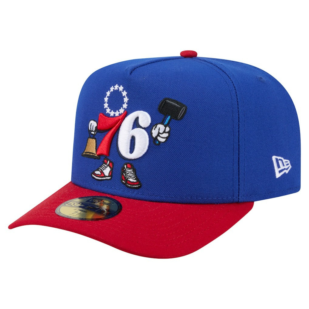 Blue Philadelphia 76ers Injection Cartoon Logo A-Frame 59FIFTY Fitted Hat | NBA