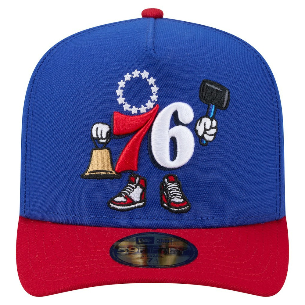 Blue Philadelphia 76ers Injection Cartoon Logo A-Frame 59FIFTY Fitted Hat | NBA