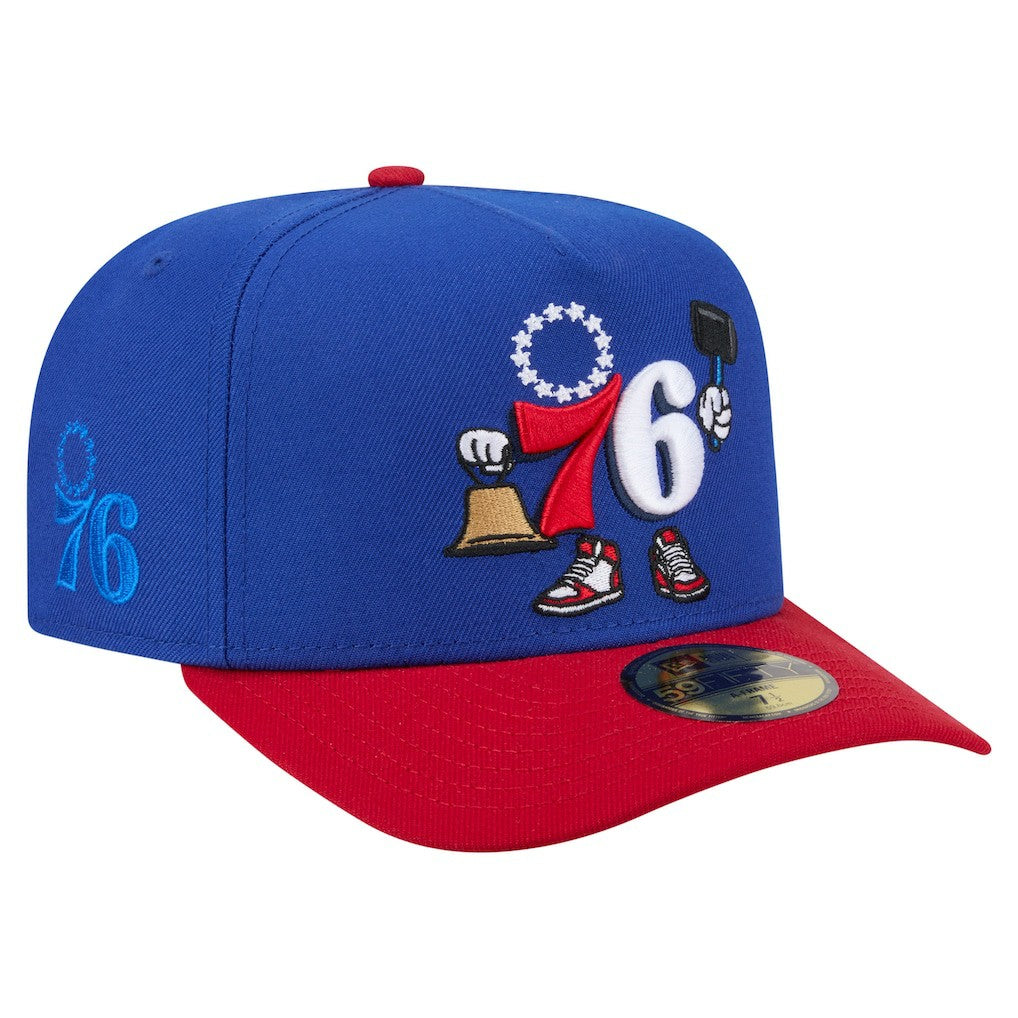 Blue Philadelphia 76ers Injection Cartoon Logo A-Frame 59FIFTY Fitted Hat | NBA
