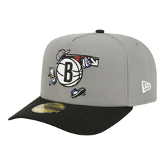 Gray Brooklyn Nets Injection Cartoon Logo A-Frame 59FIFTY Fitted Hat | NBA