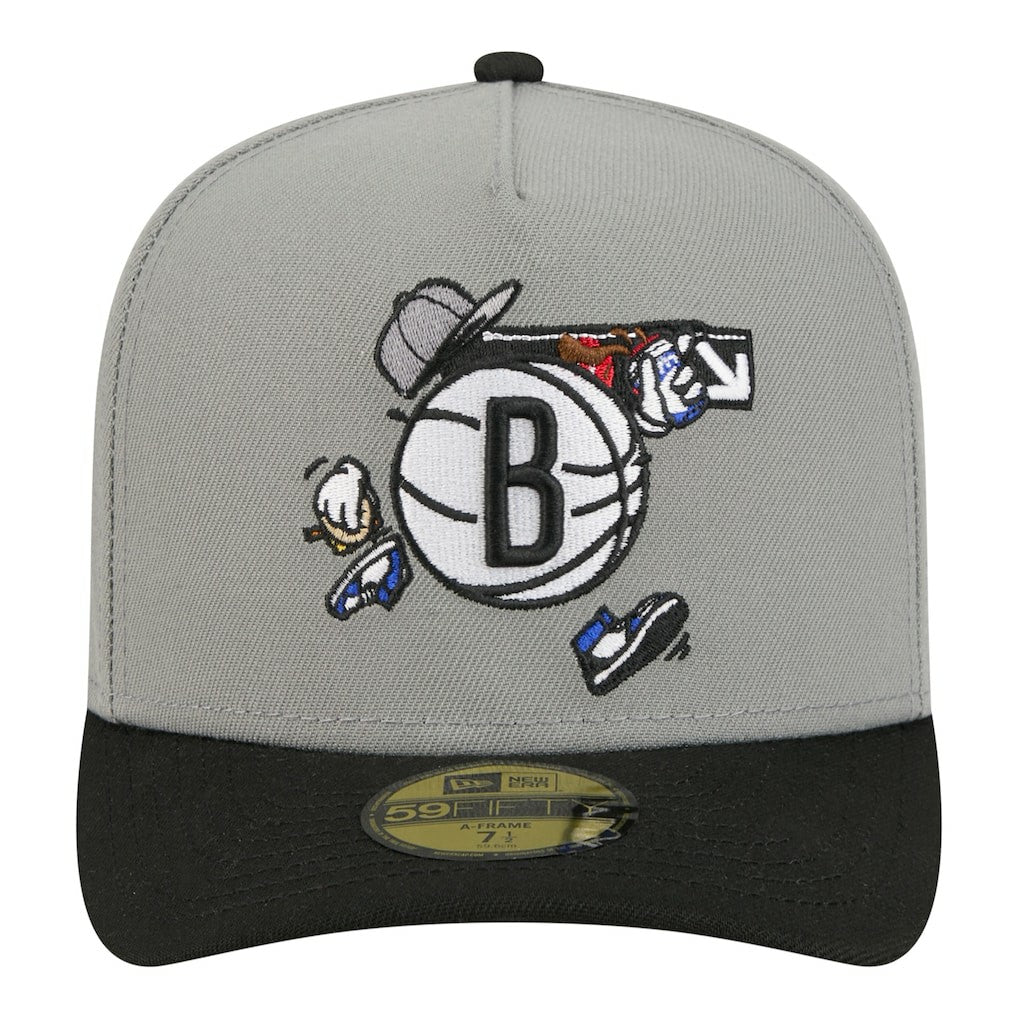 Gray Brooklyn Nets Injection Cartoon Logo A-Frame 59FIFTY Fitted Hat | NBA