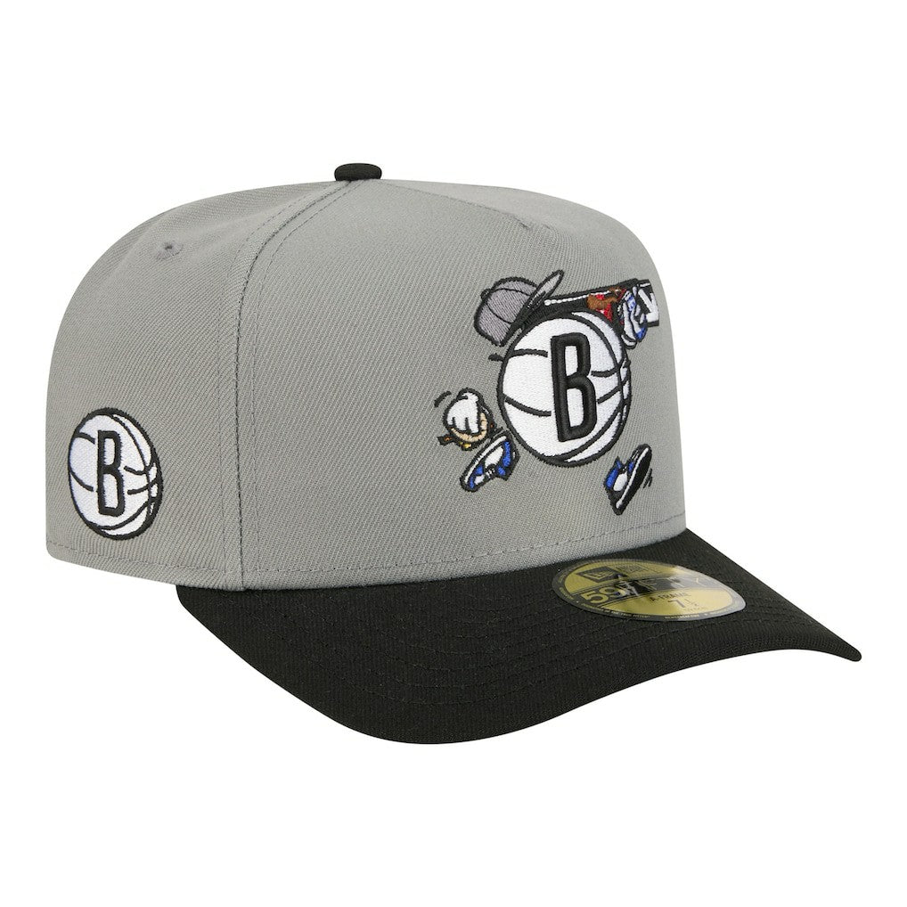 Gray Brooklyn Nets Injection Cartoon Logo A-Frame 59FIFTY Fitted Hat | NBA