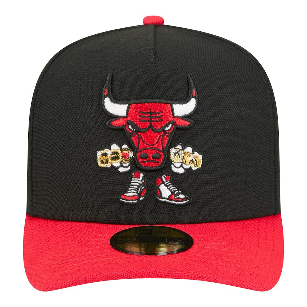 Black Chicago Bulls Injection Cartoon Logo A-Frame 59FIFTY Fitted Hat | NBA