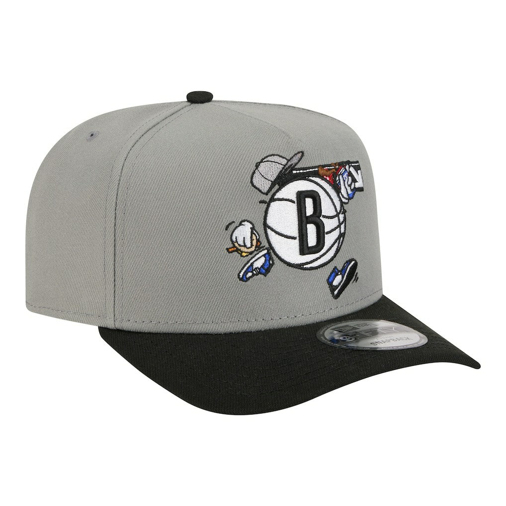 Gray Brooklyn Nets Injection Cartoon Logo A-Frame 9FIFTY Adjustable Hat | NBA