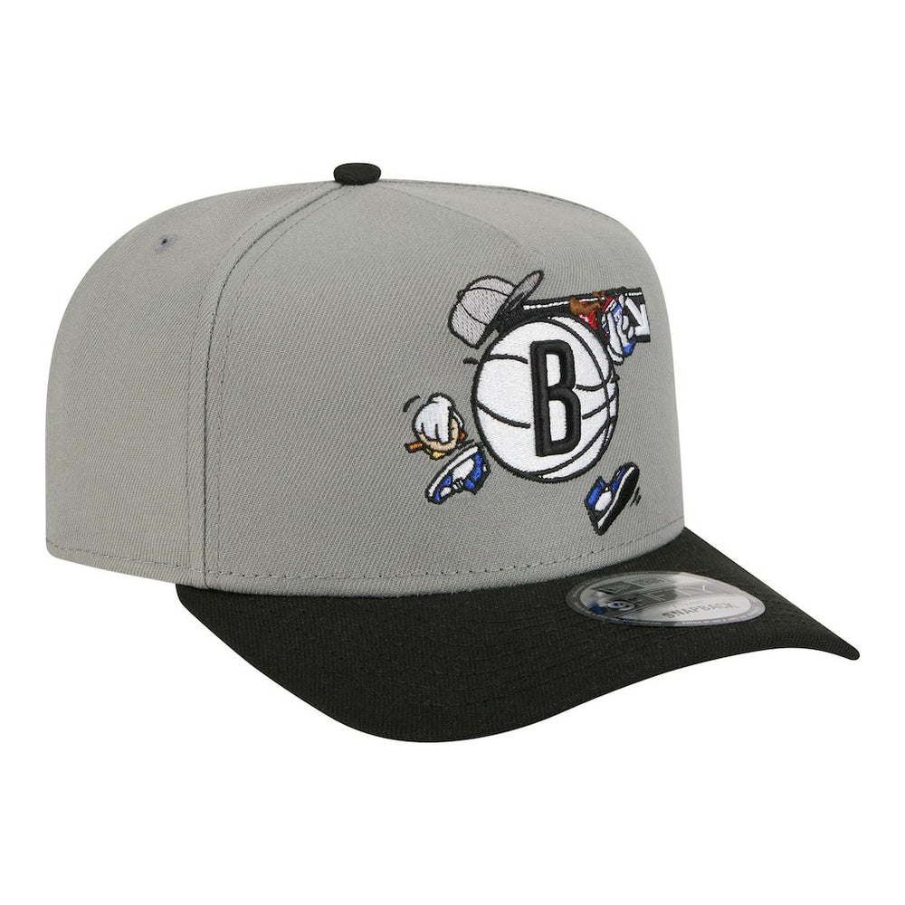 Gray Brooklyn Nets Injection Cartoon Logo A-Frame 9FIFTY Adjustable Hat | NBA