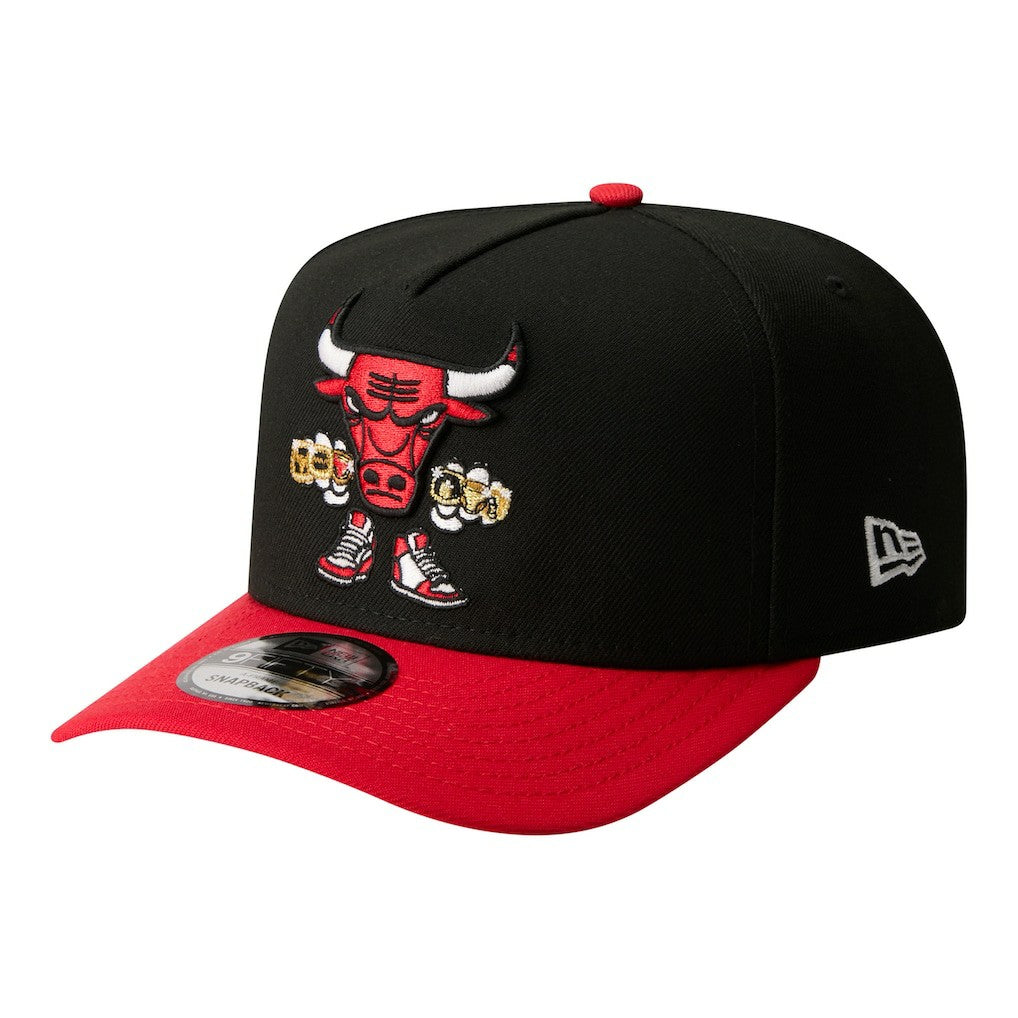 Black Chicago Bulls Injection Cartoon Logo A-Frame 9FIFTY Adjustable Hat | NBA