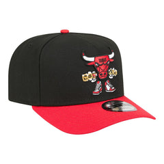Black Chicago Bulls Injection Cartoon Logo A-Frame 9FIFTY Adjustable Hat | NBA