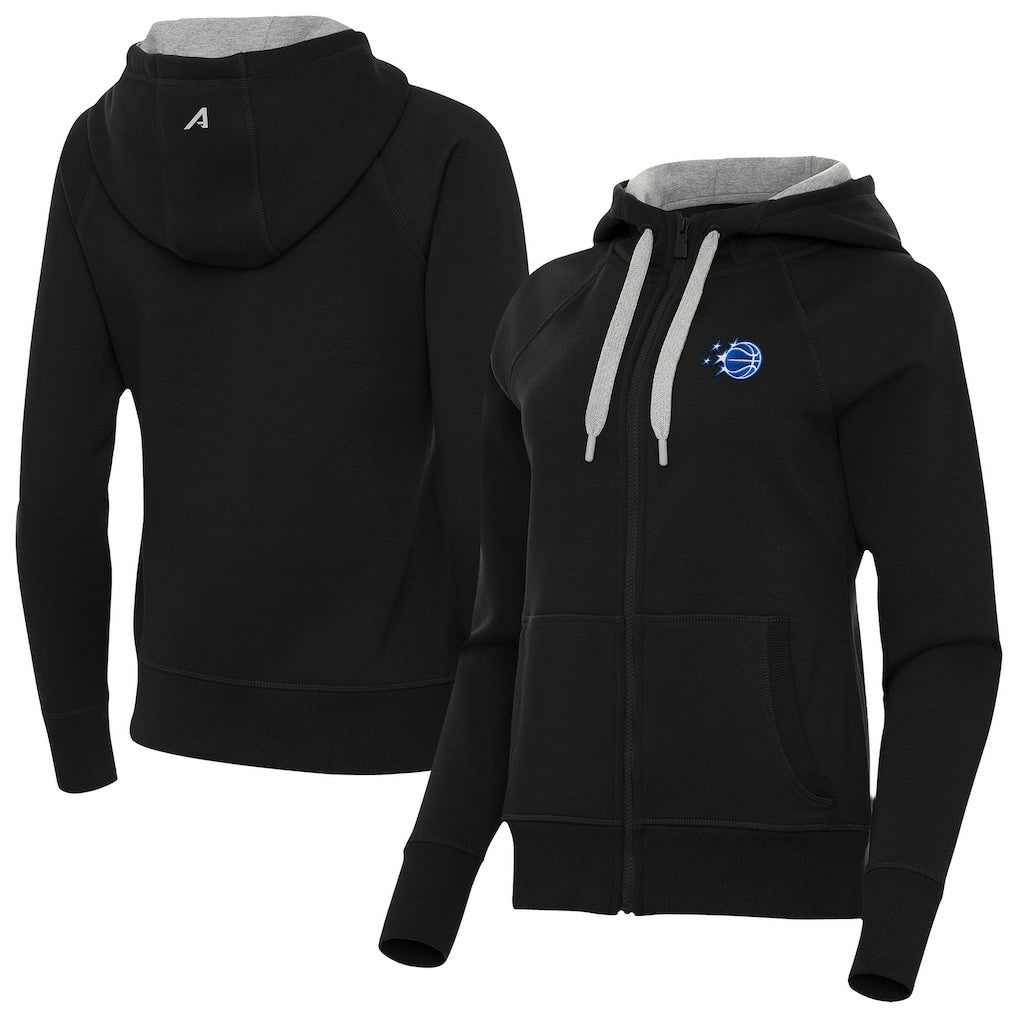 Black Orlando Magic Antigua Women's New Logo Victory Full-Zip Hooded Sweatshirt | NBA