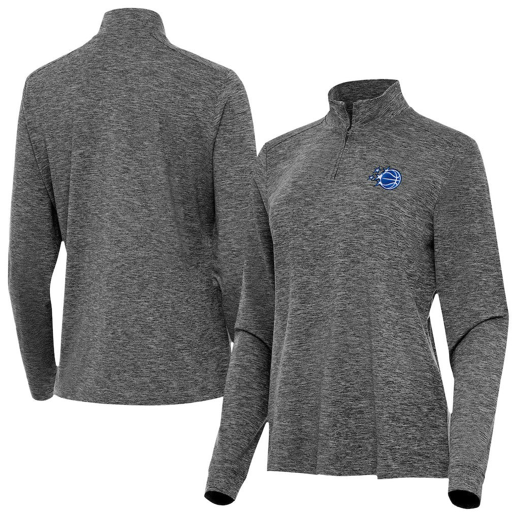 Heather Black Orlando Magic Antigua Women's New Logo Mentor Long Sleeve Quarter-Zip Mock Polo | NBA