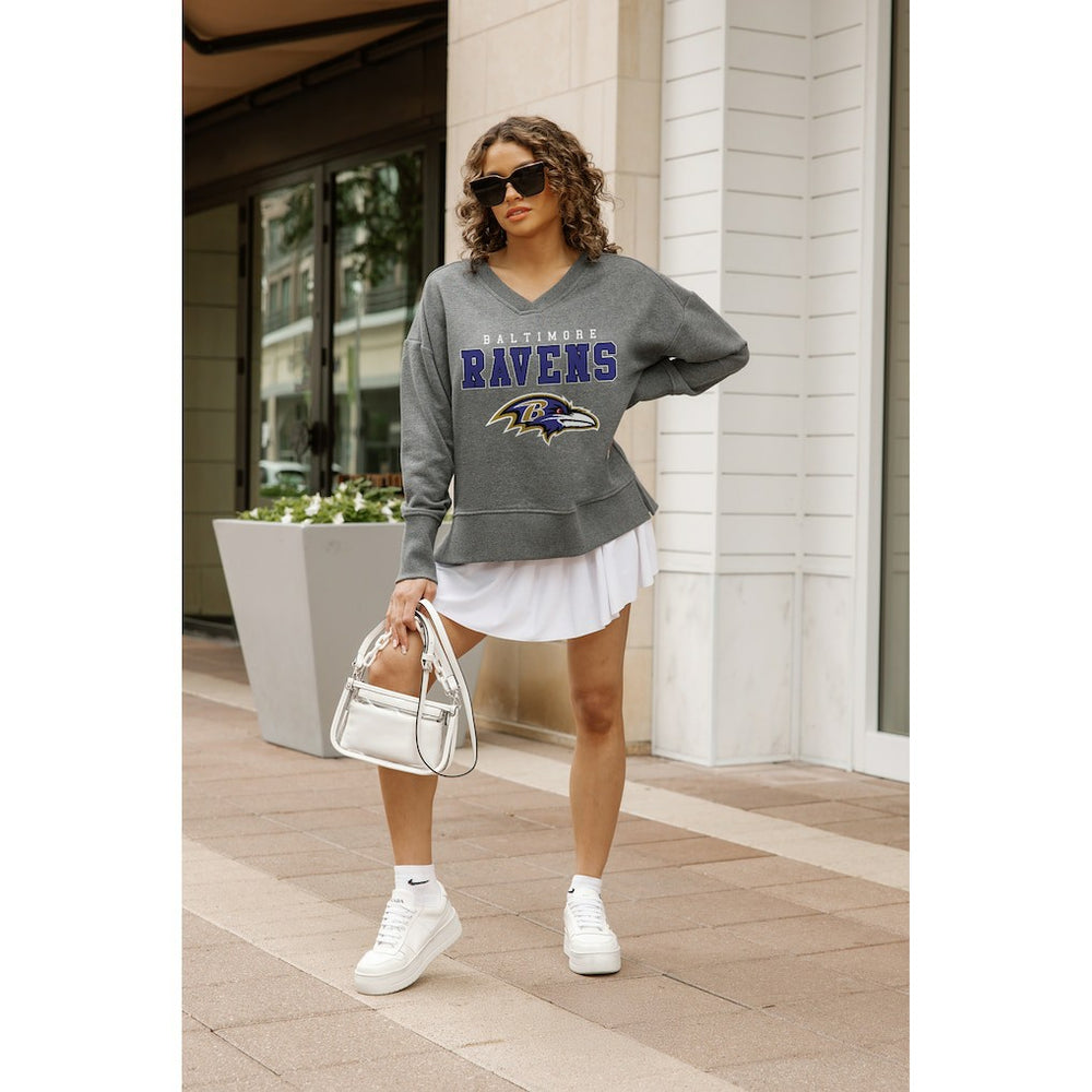 Baltimore Ravens Gameday Couture Women's French Terry V-Neck Pullover Sweatshirt | NFL US