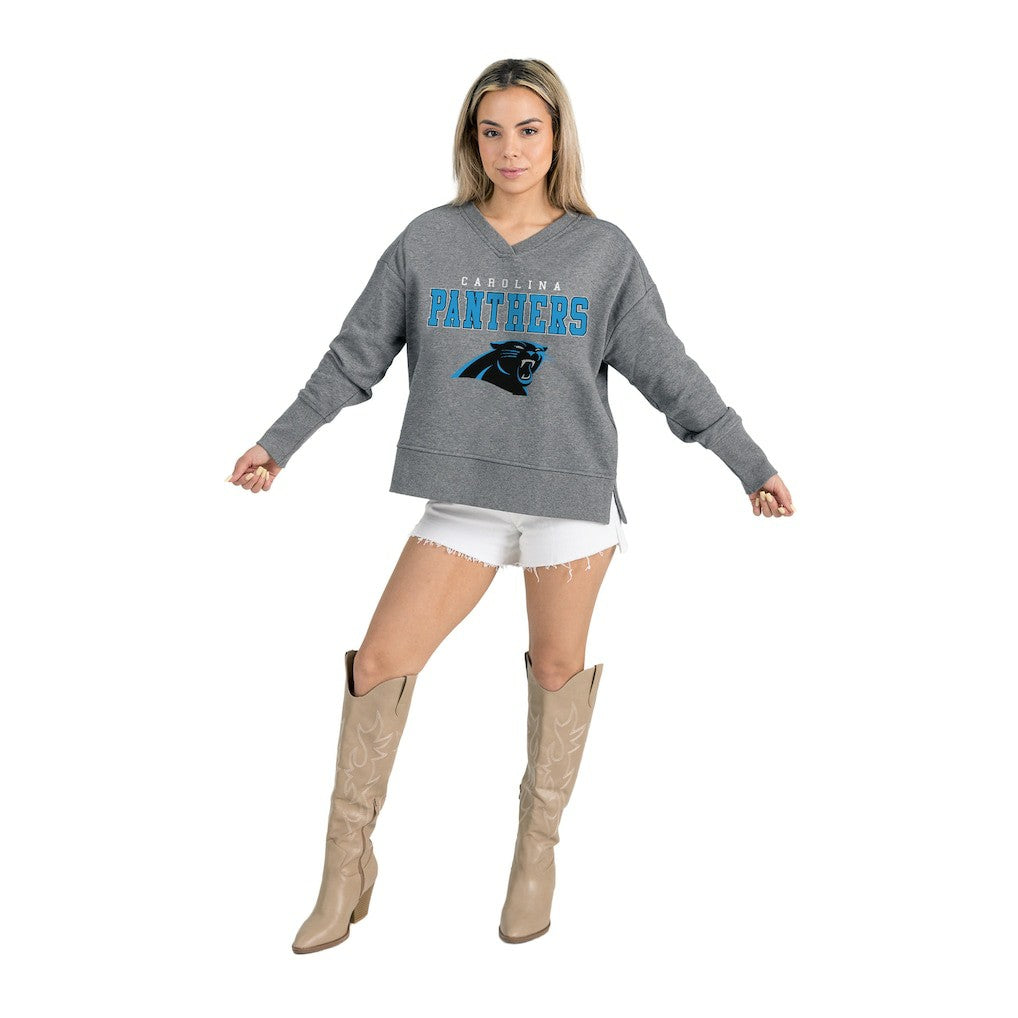 Carolina Panthers Gameday Couture Women's French Terry V-Neck Pullover Sweatshirt | NFL Sale