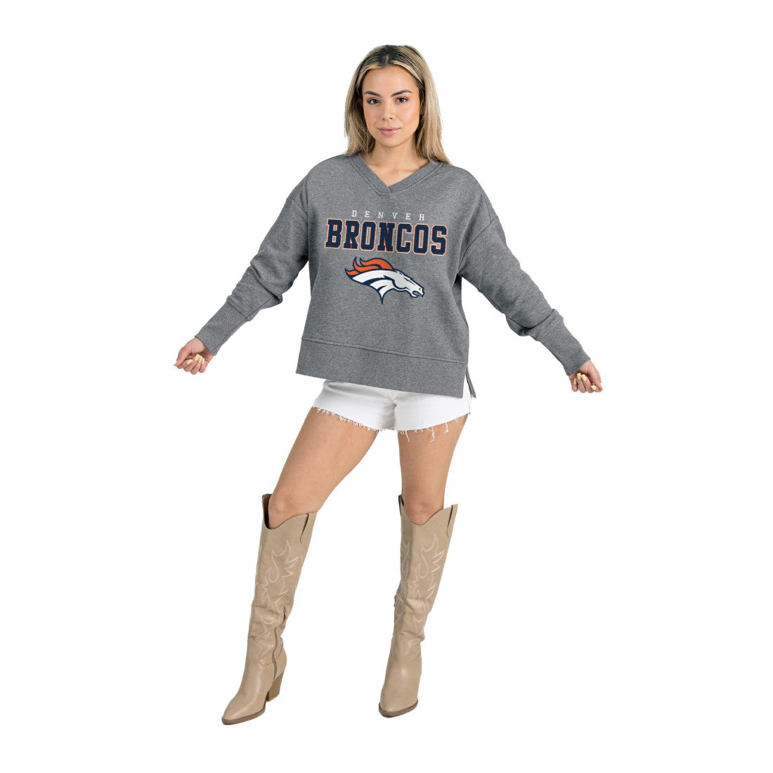 Denver Broncos Gameday Couture Women's French Terry V-Neck Pullover Sweatshirt | NFL Outlet