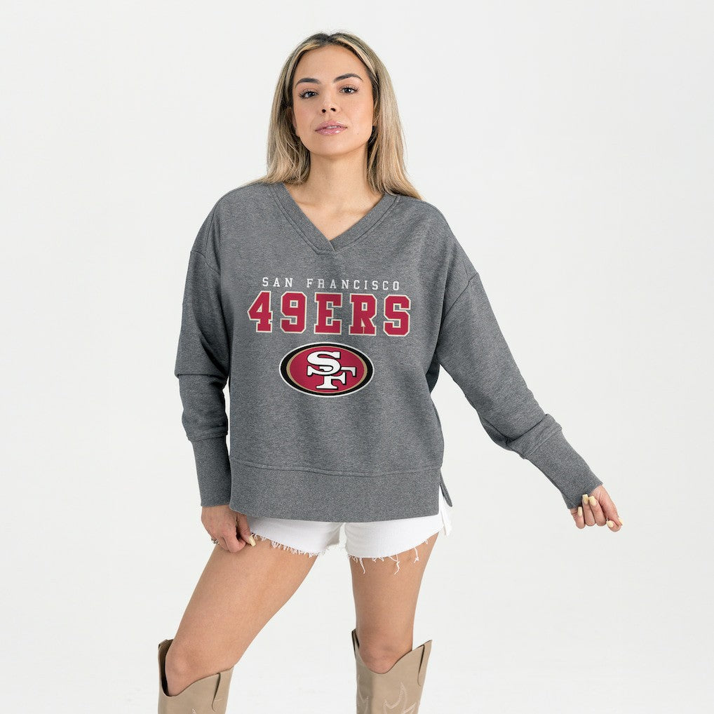 San Francisco 49ers Gameday Couture Women's French Terry V-Neck Pullover Sweatshirt | NFL Hot