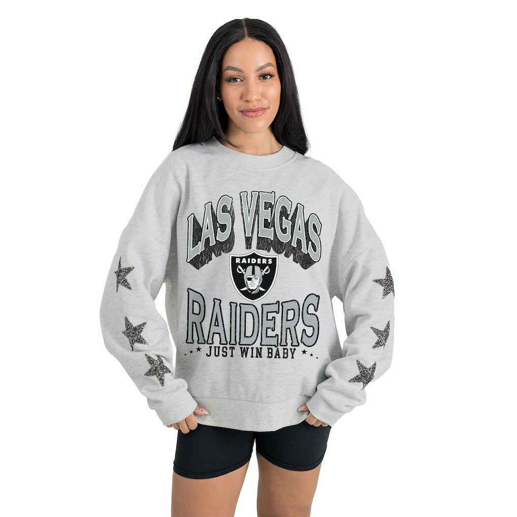 Las Vegas Raiders Gameday Couture Women's Resilience Relaxed Rhinestone Pullover Sweatshirt | NFL US