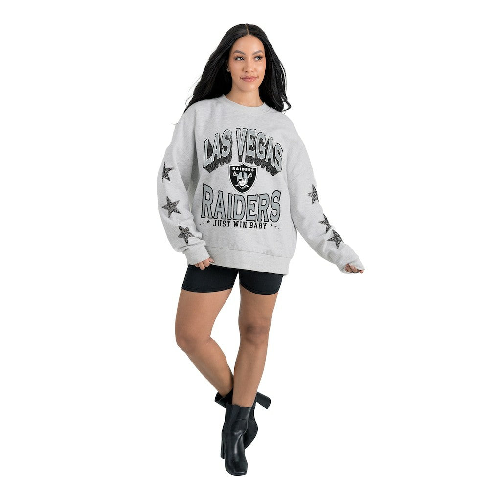 Las Vegas Raiders Gameday Couture Women's Resilience Relaxed Rhinestone Pullover Sweatshirt | NFL US