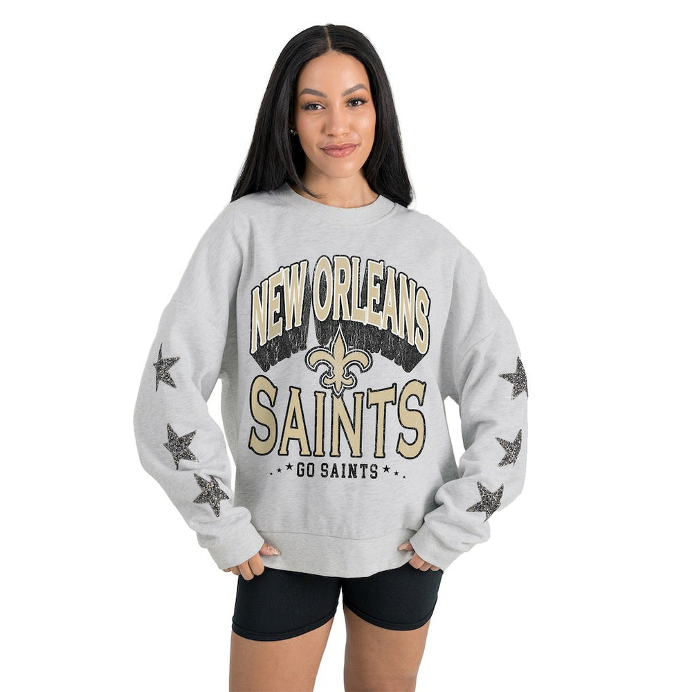 New Orleans Saints Gameday Couture Women's Resilience Relaxed Rhinestone Pullover Sweatshirt | NFL Discount