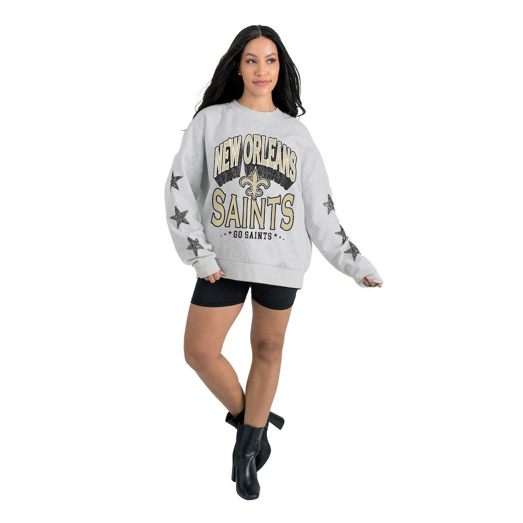 New Orleans Saints Gameday Couture Women's Resilience Relaxed Rhinestone Pullover Sweatshirt | NFL Discount