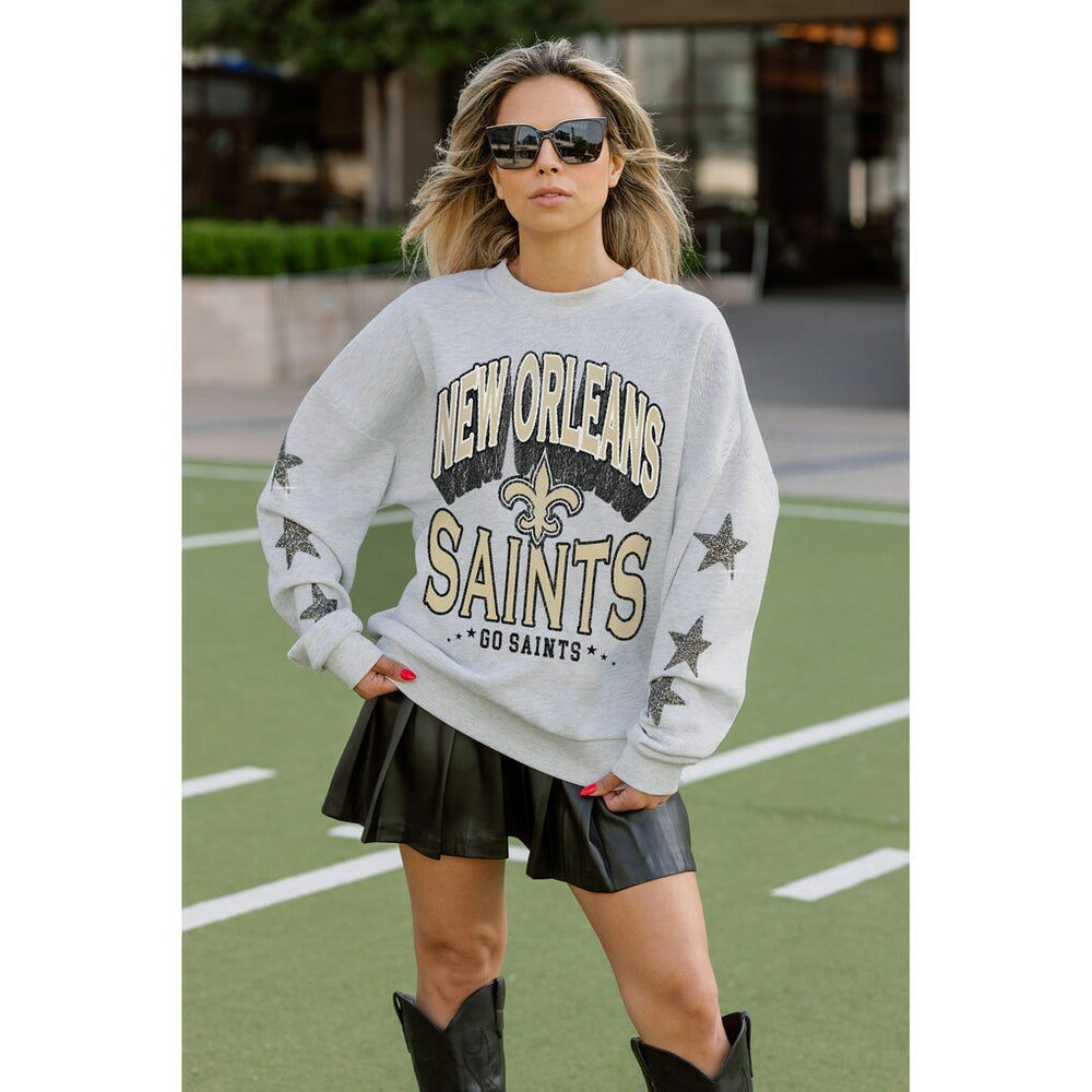 New Orleans Saints Gameday Couture Women's Resilience Relaxed Rhinestone Pullover Sweatshirt | NFL Discount