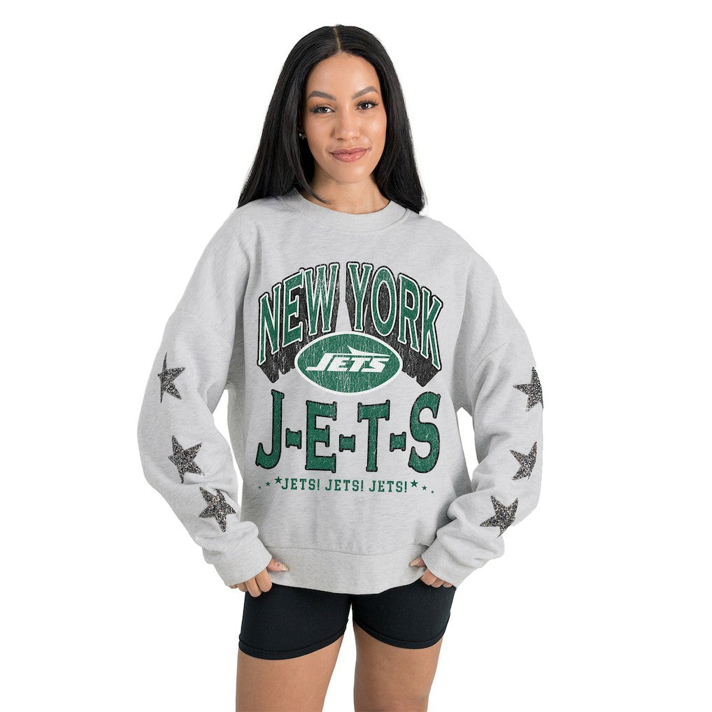 New York Jets Gameday Couture Women's Resilience Relaxed Rhinestone Pullover Sweatshirt | NFL US