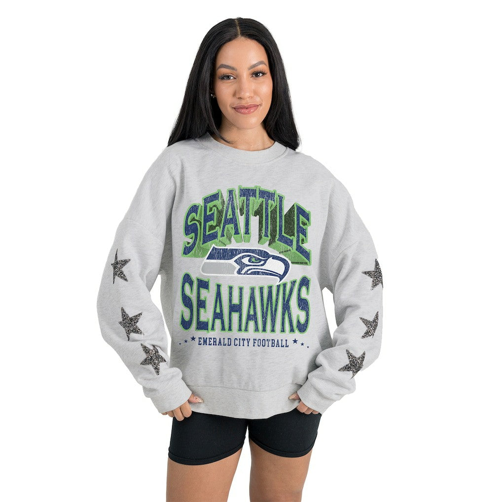 Seattle Seahawks Gameday Couture Women's Resilience Relaxed Rhinestone Pullover Sweatshirt | NFL New