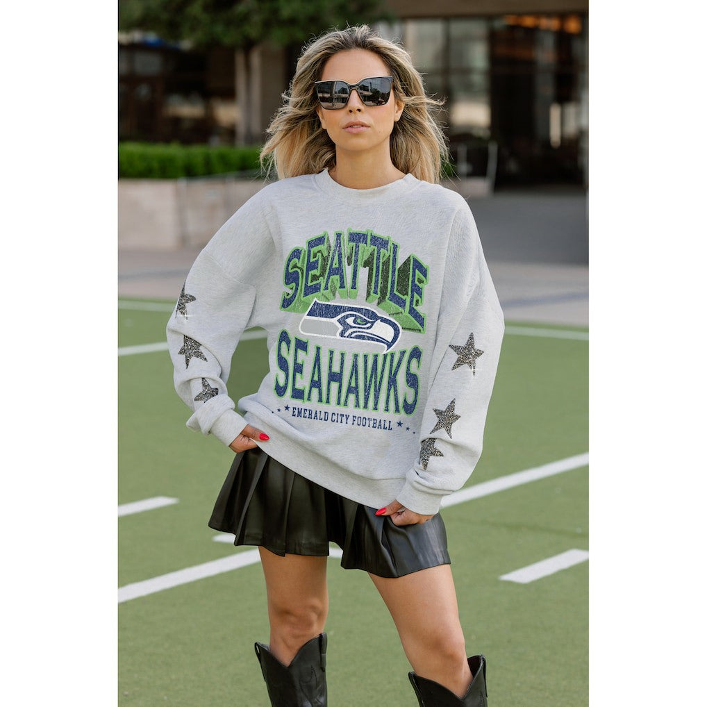 Seattle Seahawks Gameday Couture Women's Resilience Relaxed Rhinestone Pullover Sweatshirt | NFL New