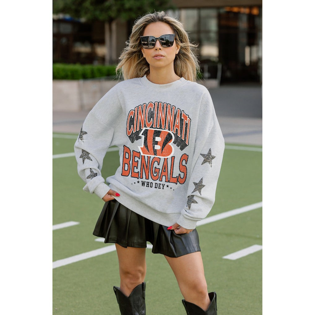 Cincinnati Bengals Gameday Couture Women's Resilience Relaxed Rhinestone Pullover Sweatshirt | NFL Hot