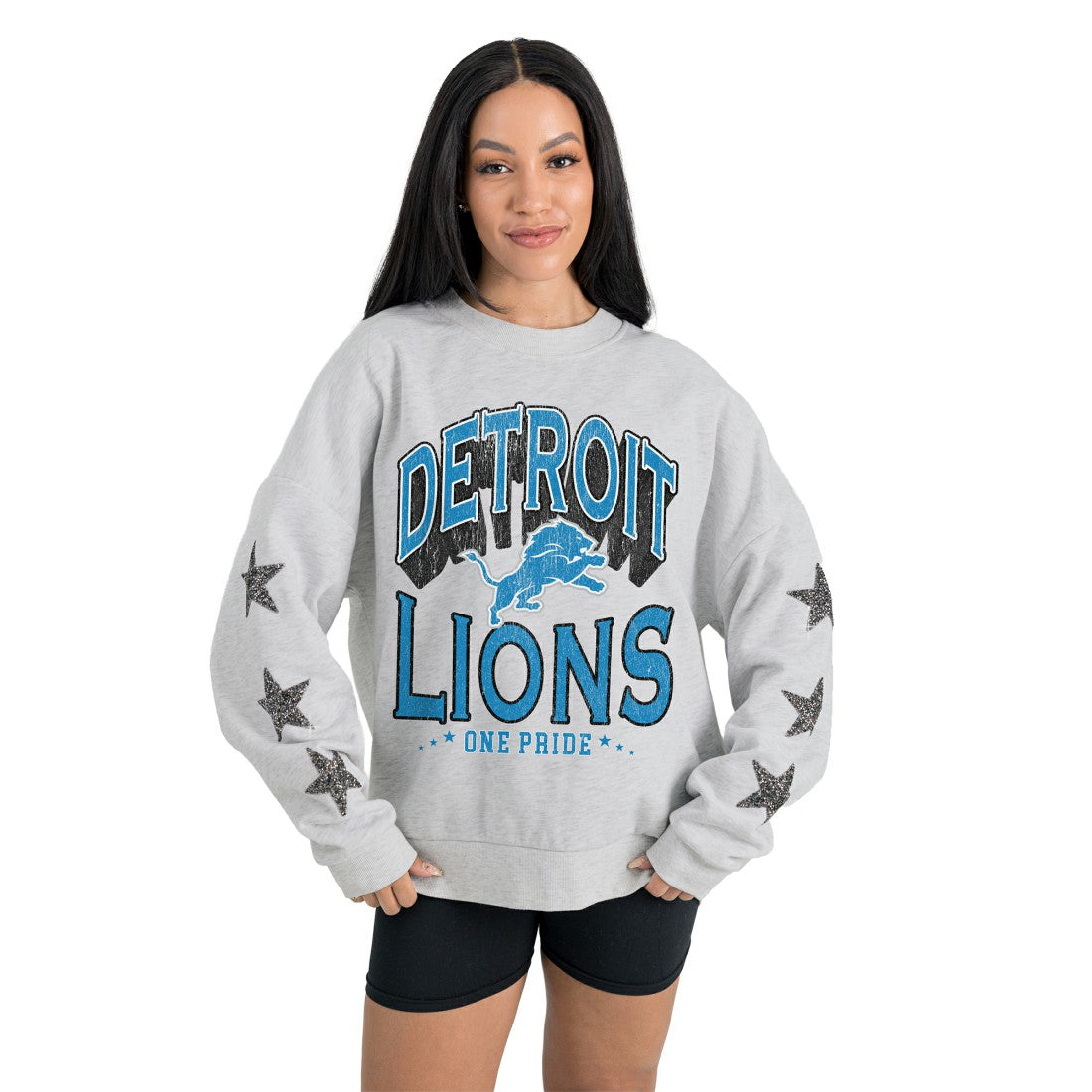 Detroit Lions Gameday Couture Women's Resilience Relaxed Rhinestone Pullover Sweatshirt | NFL US