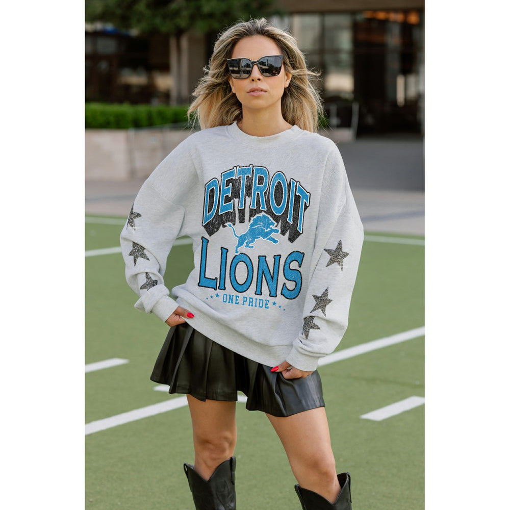 Detroit Lions Gameday Couture Women's Resilience Relaxed Rhinestone Pullover Sweatshirt | NFL US