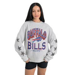 Buffalo Bills Gameday Couture Women's Resilience Relaxed Rhinestone Pullover Sweatshirt | NFL Outlet