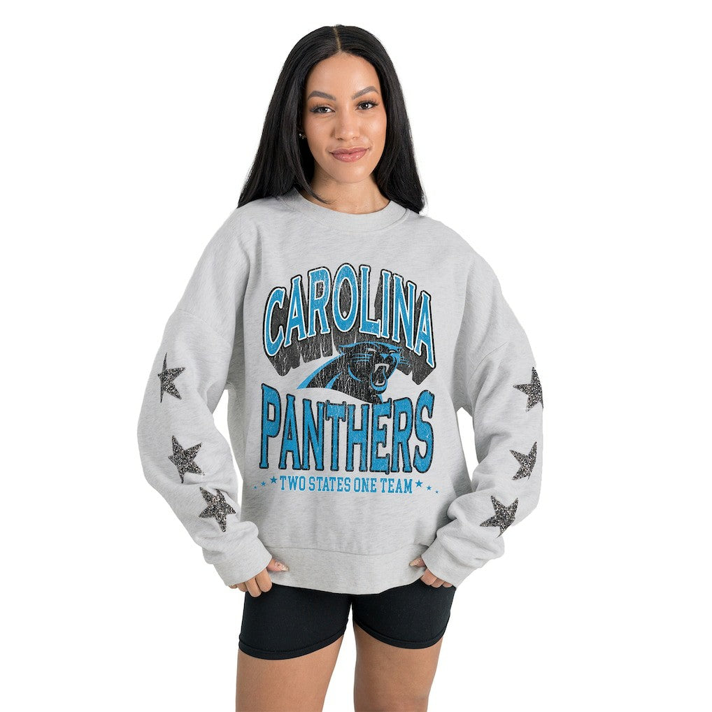Carolina Panthers Gameday Couture Women's Resilience Relaxed Rhinestone Pullover Sweatshirt | NFL New