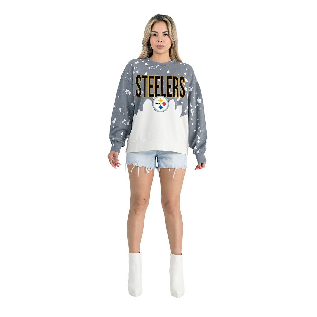 Pittsburgh Steelers Gameday Couture Women's Oversized Faded Wash Tri-Blend Pullover Sweatshirt | NFL On sale