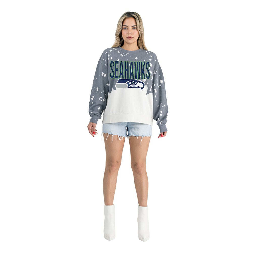 Seattle Seahawks Gameday Couture Women's Oversized Faded Wash Tri-Blend Pullover Sweatshirt | NFL Online