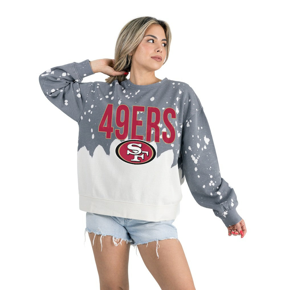 San Francisco 49ers Gameday Couture Women's Oversized Faded Wash Tri-Blend Pullover Sweatshirt | NFL Hot
