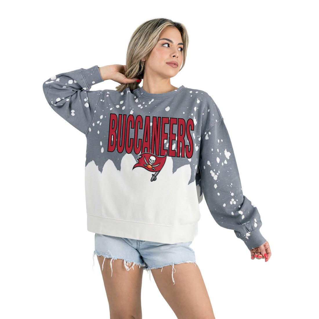 Tampa Bay Buccaneers Gameday Couture Women's Oversized Faded Wash Tri-Blend Pullover Sweatshirt | NFL Sale