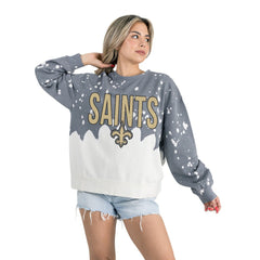 New Orleans Saints Gameday Couture Women's Oversized Faded Wash Tri-Blend Pullover Sweatshirt | NFL Discount
