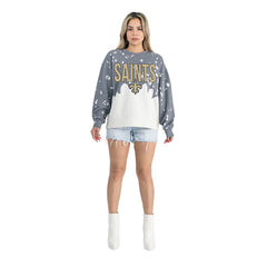 New Orleans Saints Gameday Couture Women's Oversized Faded Wash Tri-Blend Pullover Sweatshirt | NFL Discount