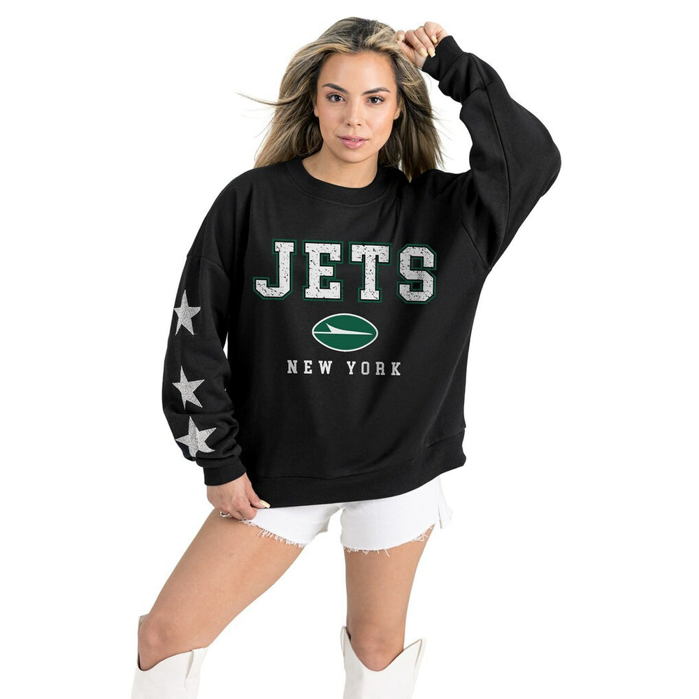 New York Jets Gameday Couture Women's Velocity Relaxed Rhinestone Pullover Sweatshirt | NFL Online