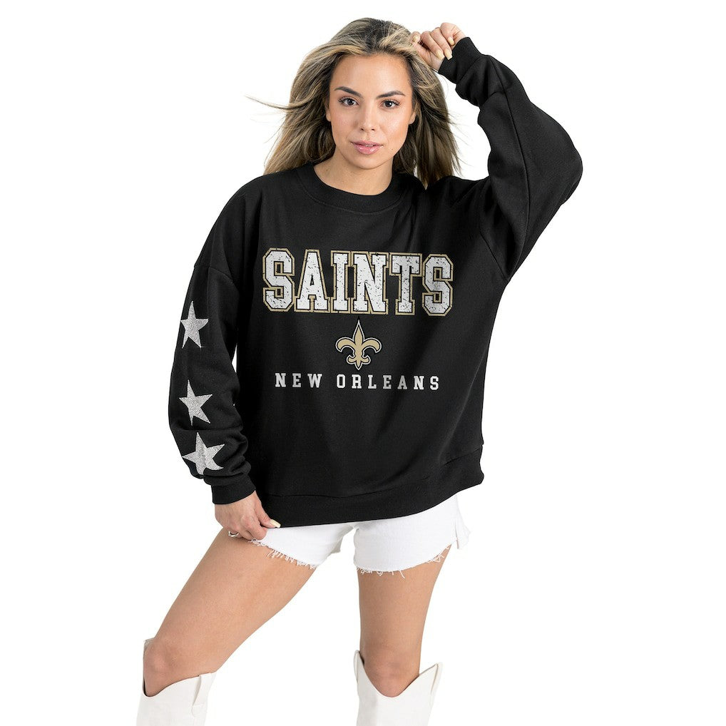 New Orleans Saints Gameday Couture Women's Velocity Relaxed Rhinestone Pullover Sweatshirt | NFL Online
