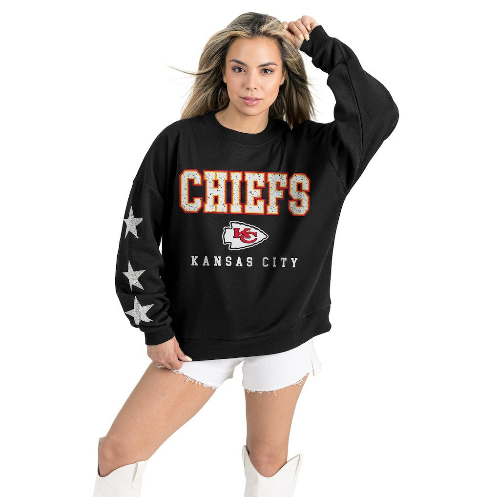 Kansas City Chiefs Gameday Couture Women's Velocity Relaxed Rhinestone Pullover Sweatshirt | NFL New
