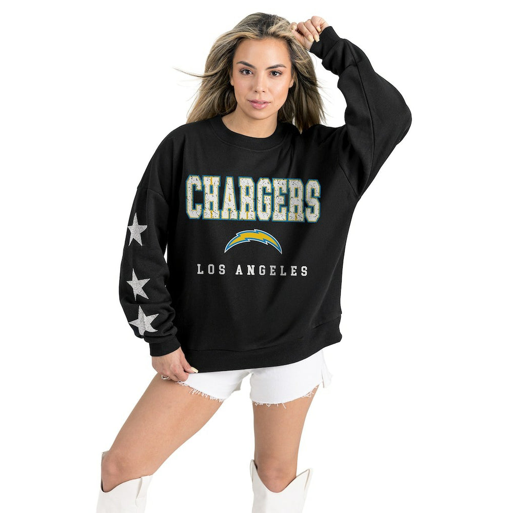 Los Angeles Chargers Gameday Couture Women's Velocity Relaxed Rhinestone Pullover Sweatshirt | NFL Hot