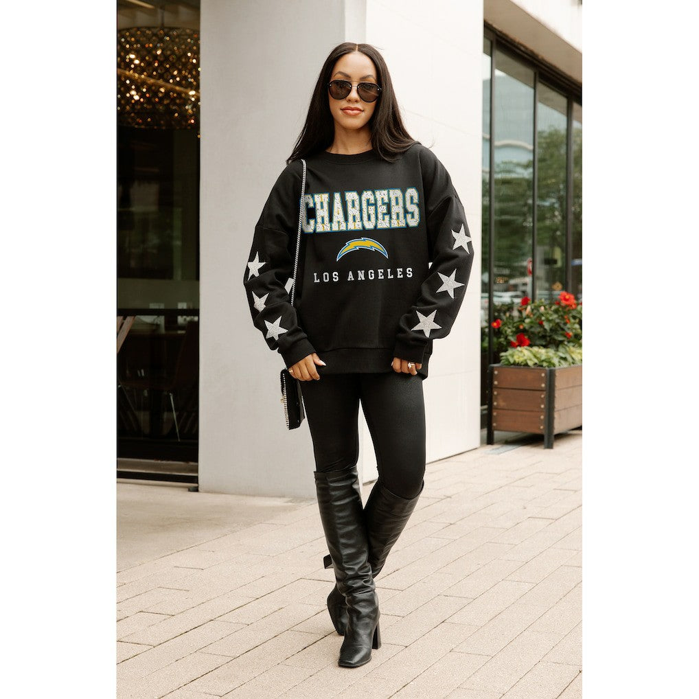 Los Angeles Chargers Gameday Couture Women's Velocity Relaxed Rhinestone Pullover Sweatshirt | NFL Hot