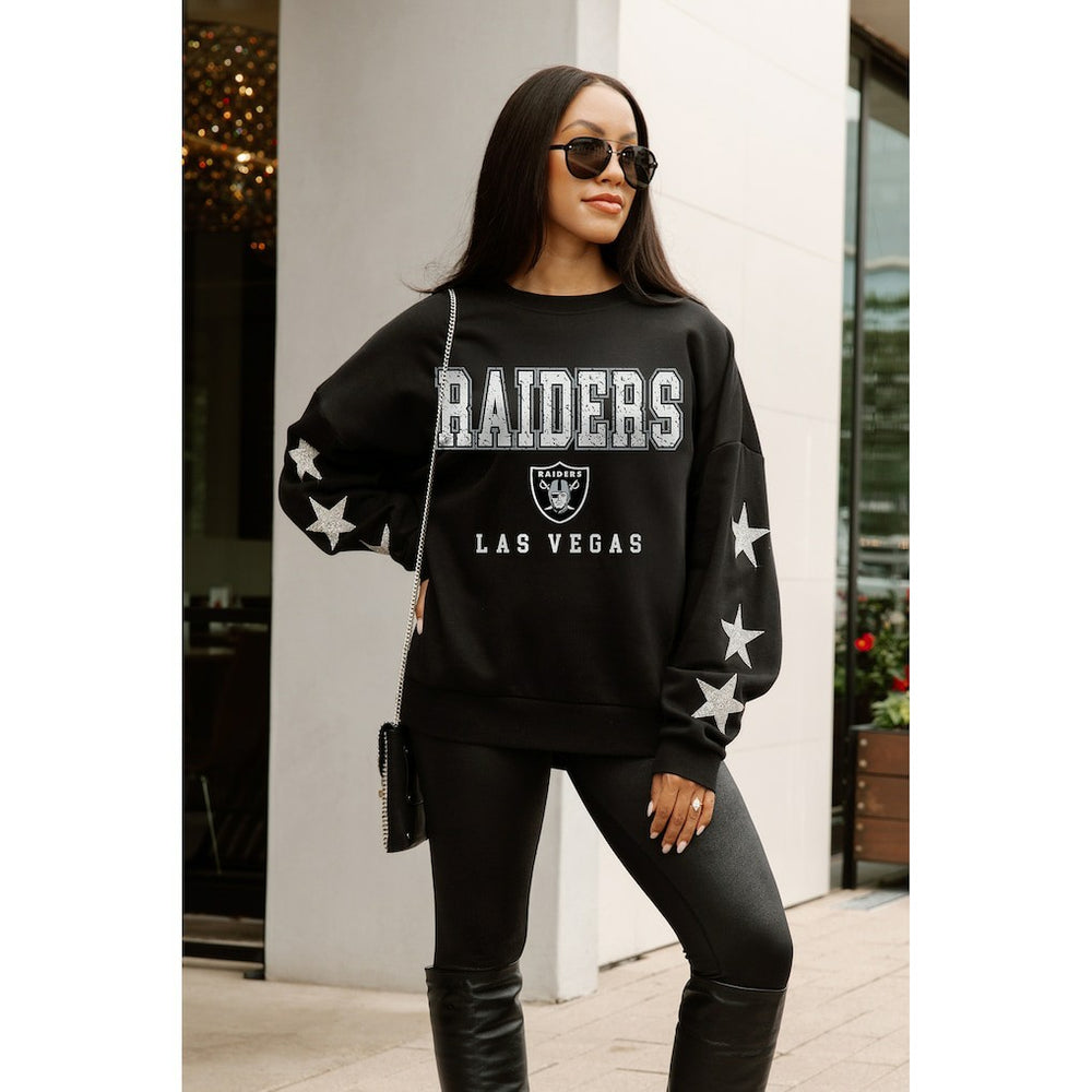 Las Vegas Raiders Gameday Couture Women's Velocity Relaxed Rhinestone Pullover Sweatshirt | NFL Hot