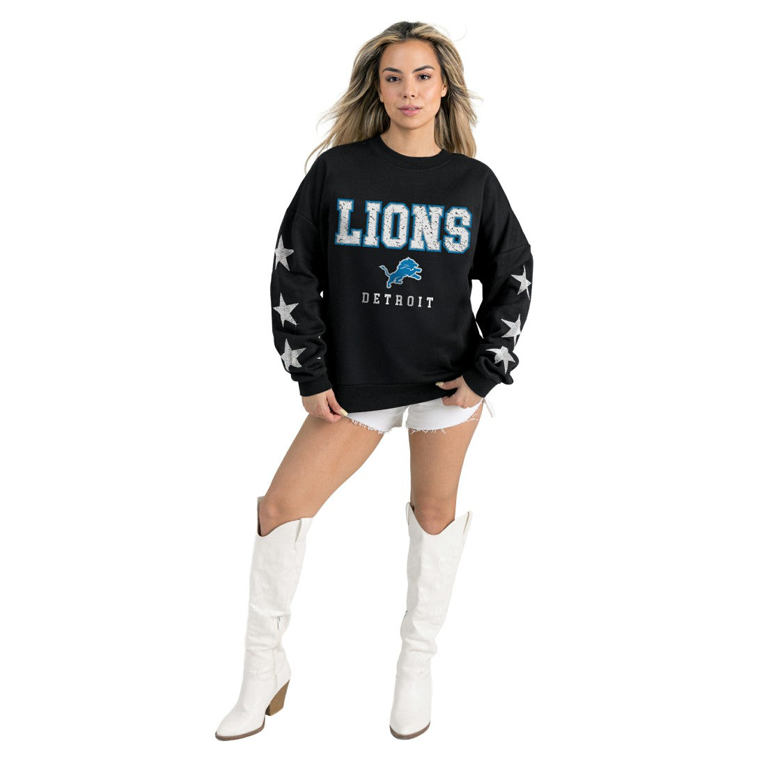 Detroit Lions Gameday Couture Women's Velocity Relaxed Rhinestone Pullover Sweatshirt | NFL US
