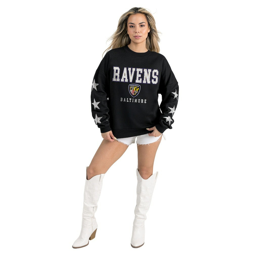 Baltimore Ravens Gameday Couture Women's Velocity Relaxed Rhinestone Pullover Sweatshirt | NFL US