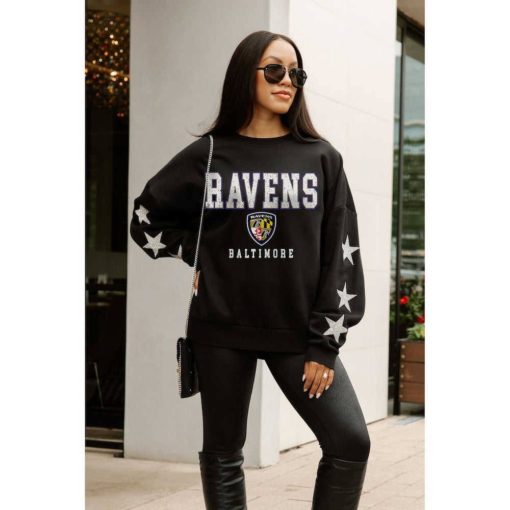Baltimore Ravens Gameday Couture Women's Velocity Relaxed Rhinestone Pullover Sweatshirt | NFL US