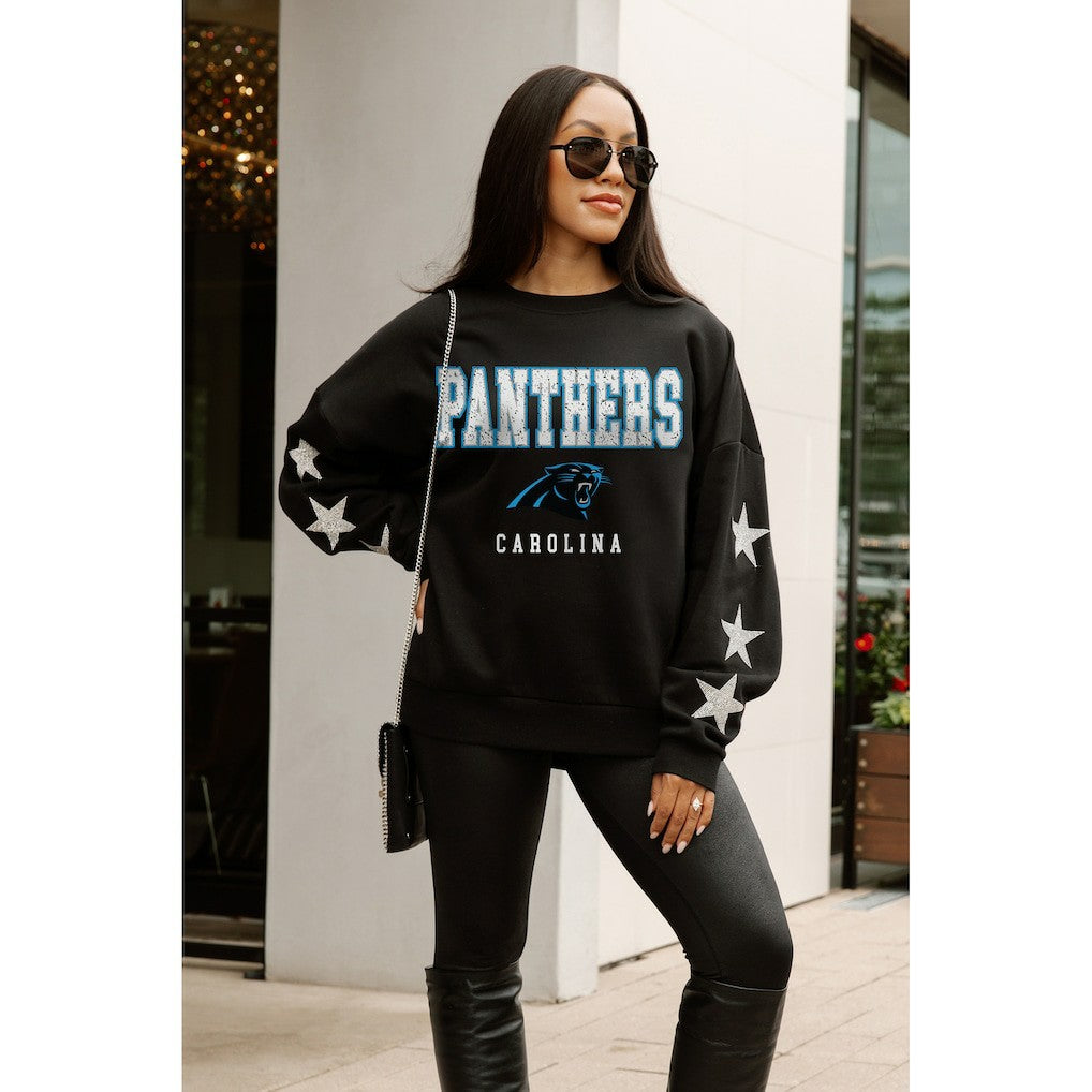 Carolina Panthers Gameday Couture Women's Velocity Relaxed Rhinestone Pullover Sweatshirt | NFL Online