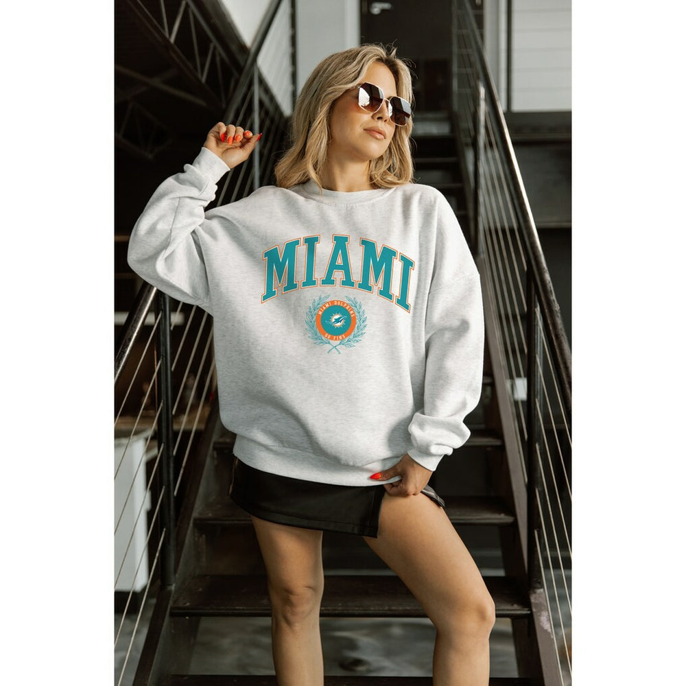 Miami Dolphins Gameday Couture Women's Traditional Logo Oversized Premium Fleece Pullover Sweatshirt | NFL Outlet