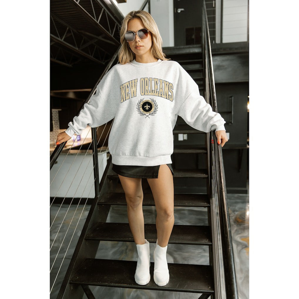 New Orleans Saints Gameday Couture Women's Traditional Logo Oversized Premium Fleece Pullover Sweatshirt | NFL US