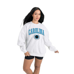 Carolina Panthers Gameday Couture Women's Traditional Logo Oversized Premium Fleece Pullover Sweatshirt | NFL Sale